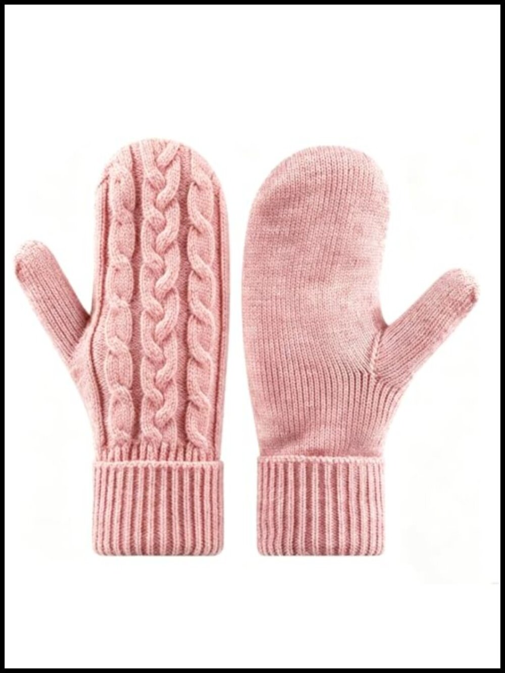 Knit Mittens with Fleece Lining Warm Winter Gloves for Women One Size